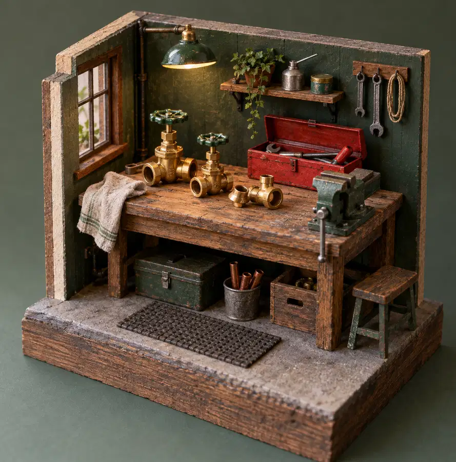 Illustration of plumbing businesses equipment and workspace
